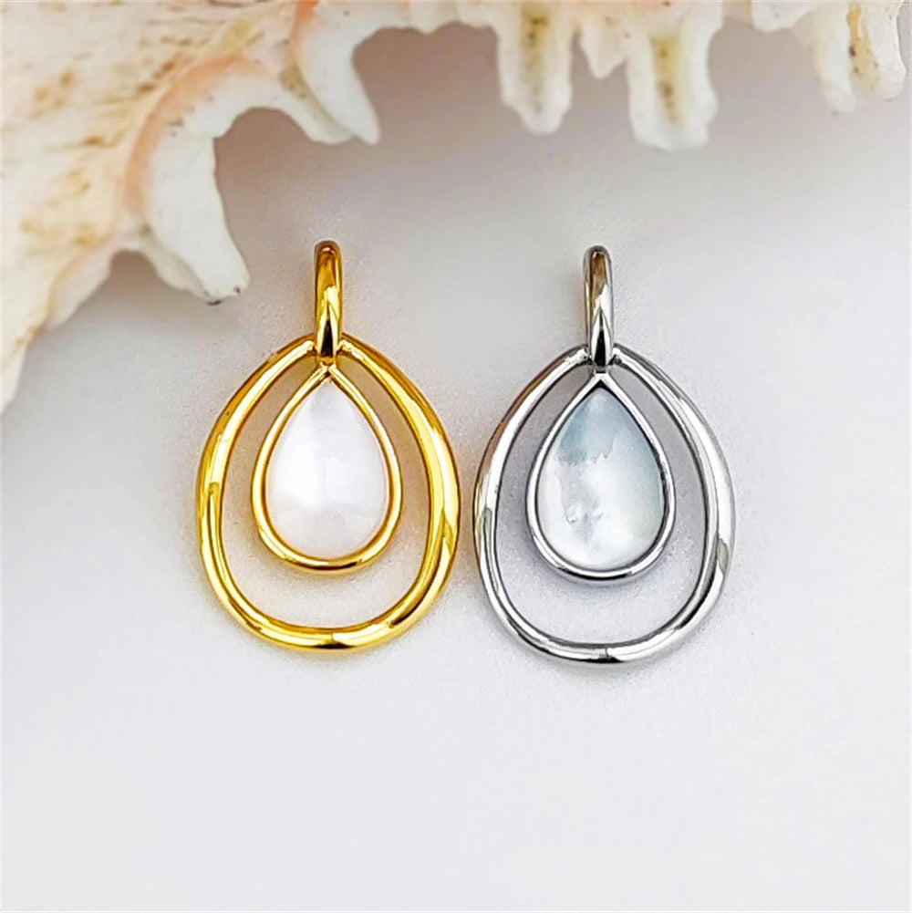 Classic Natural Gemstone Mother Pearl Pendant for Women Gold Plated Water Drop Shape Bezel Setting White Shell Jewelry Charms