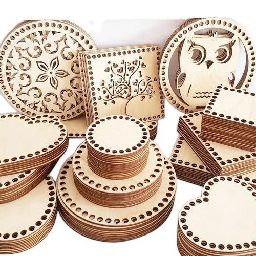 Laser Cut Multiple Shapes Blank Crochet Basket Wood Base for DIY Basket Weaving Supplies