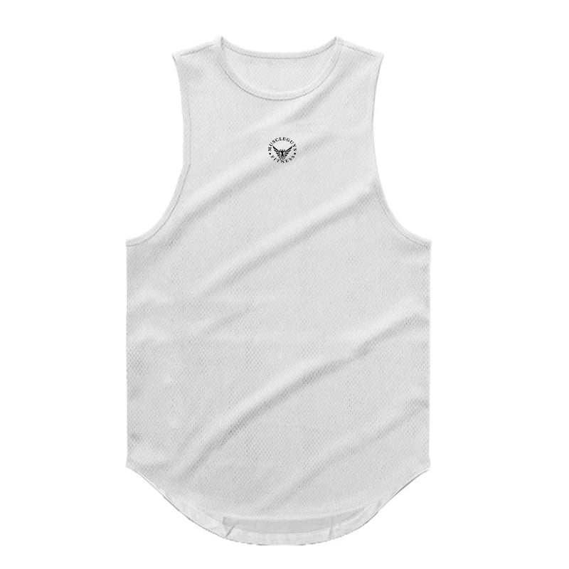 Mens Clothing Mesh Graphic Sleeveless T-shirt Tank Top Workout Sport Gym Clothes Summer Fitness Wear Ropa Deportiva Hombre
