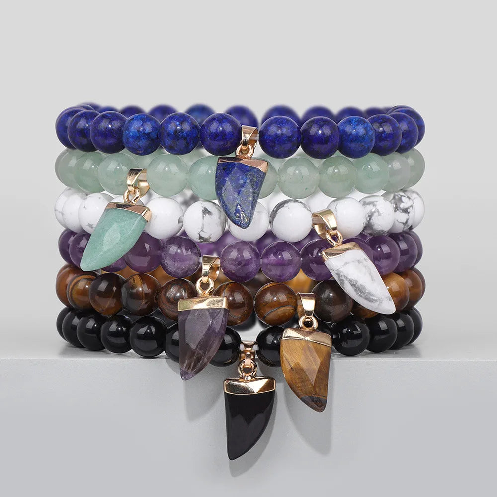 Elastic Stretch Adjustable Natural Stone Round Bead Healing Crystal Knife Bracelet for Men