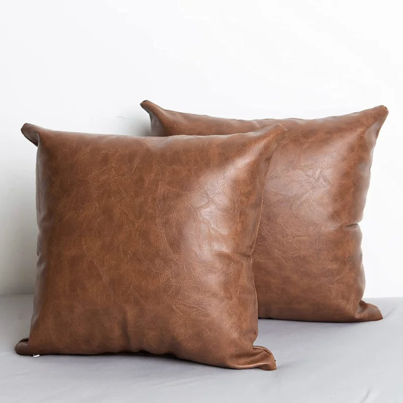 Faux Leather Farmhouse Pillow Cover Thick Brown Modern Plant Pattern Waterproof Stitching Eco-Friendly Zipper Closure