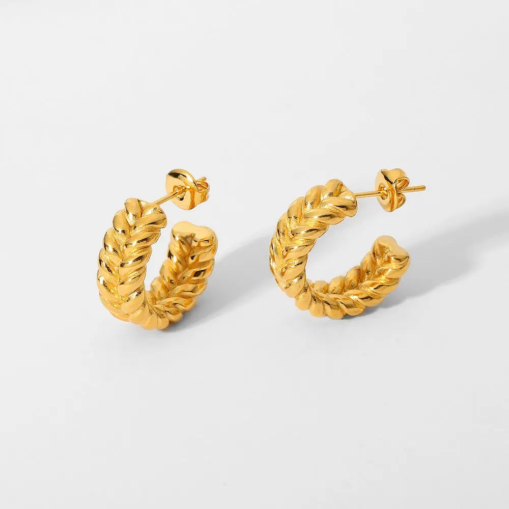 Brazilian Jewelry Wheat Chain Golden Wire Twisted Hoop Earrings