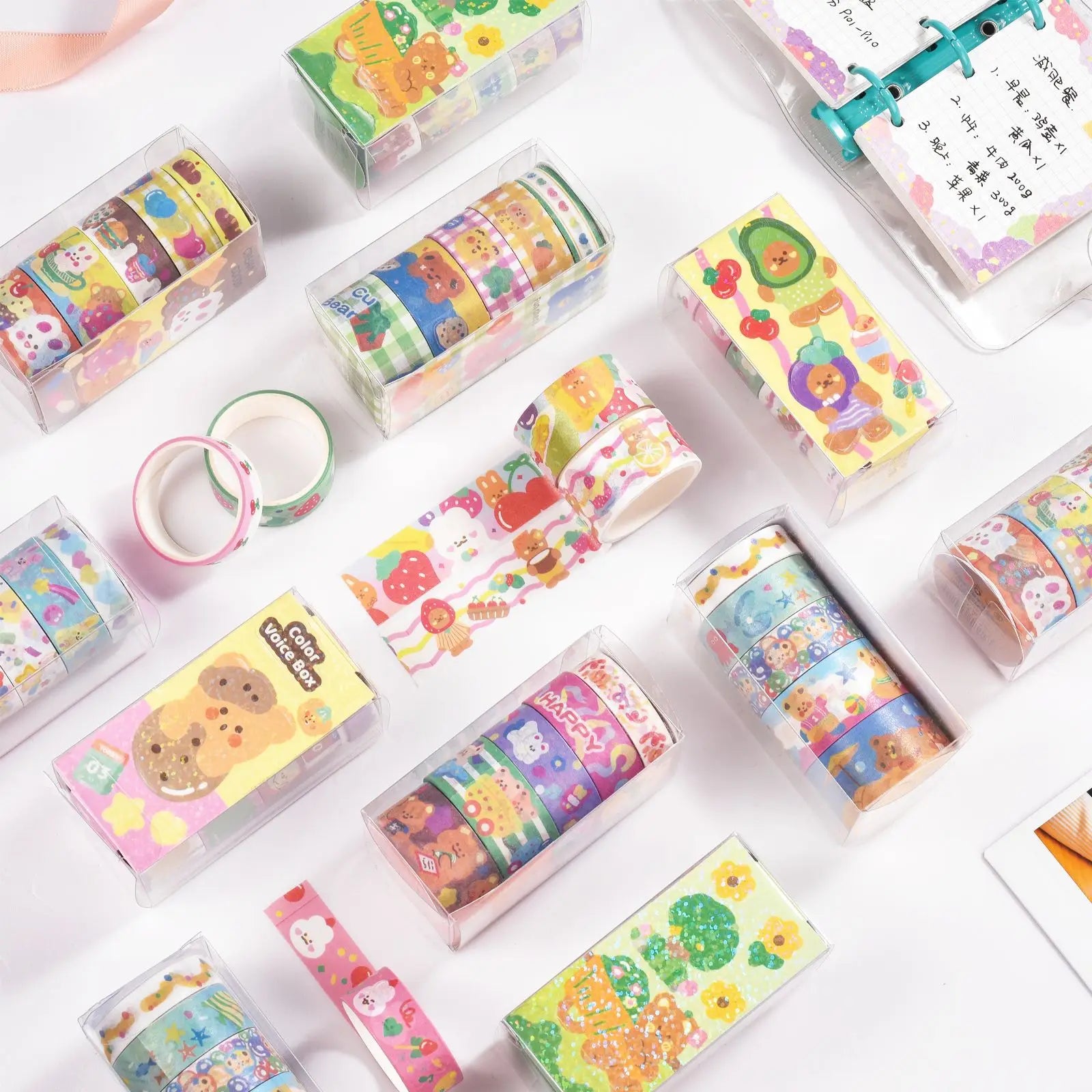 Cute Cartoon Bear and Rabbit Hand Account Washi  Tape Creative Fresh Hand Account DIY Material Stickers 8 Styles 5 Rolls