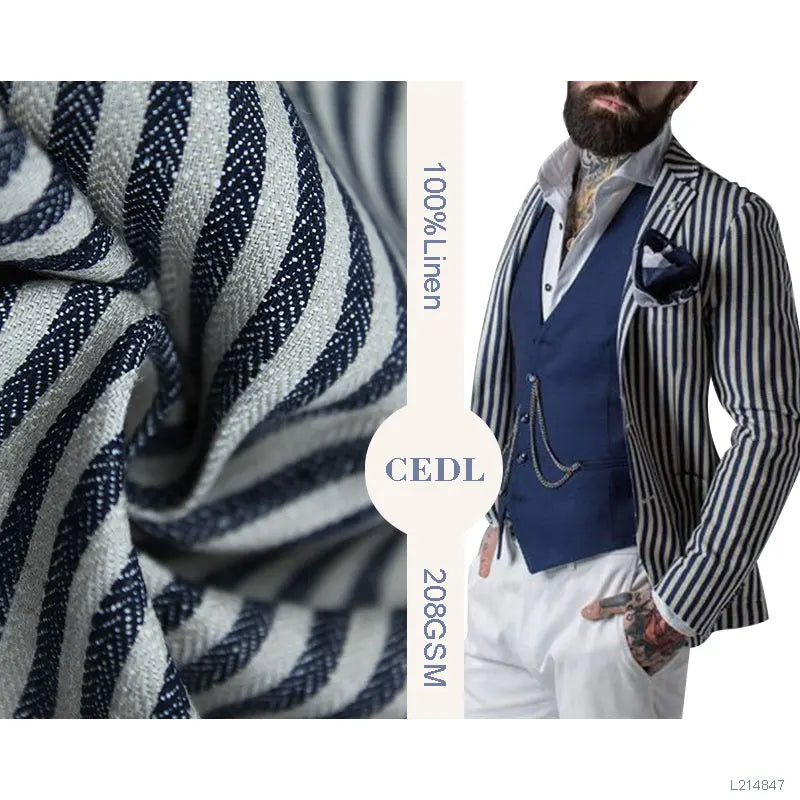 Delicacy Fashionable  100%Linen Yarn Dyed Stripe Fabric for Suit or Coat