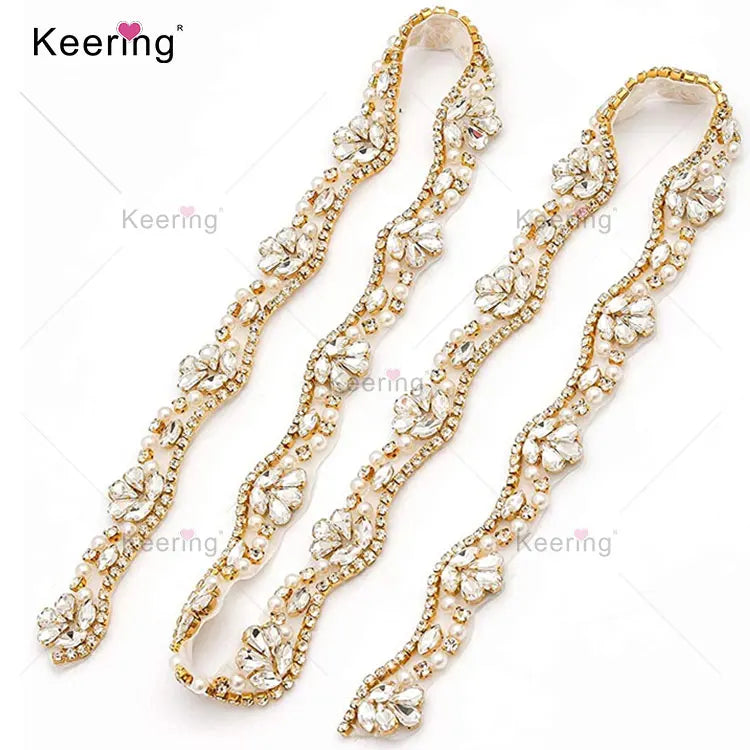 Handmade Gold Flower Rhinestone Wedding Belt Crystal Bridal Embellishments and Sashes Applique for Bridesmaid Dress WRA-1776
