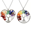 Fashion Handmade Brass Wire Braided Heart Round Natural Stone Tree of Life Pendant 7 Chakra Necklace Jewelry