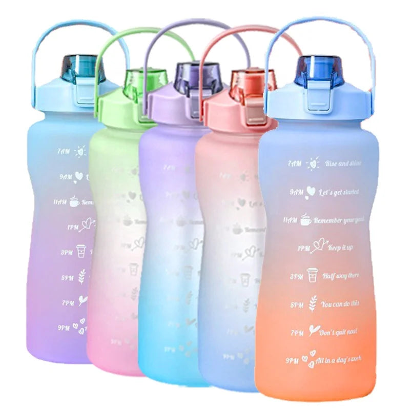 2025 Hot Selling Motivational Cup 2000ml/2L/64OZ  Water Bottle with Straw and Semicircular Handle Bfa Free
