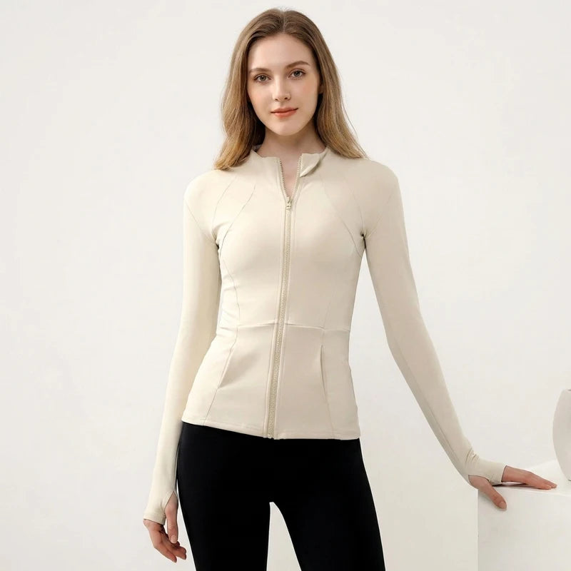 OEM/ODM Custom Logo High Quality Stretchy Light Weight ultra Soft Yoga Jackets With Side Pockets Basic Versatile Fitness Jackets