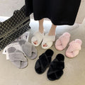 Women's Cozy Open Toe Indoor/Outdoor for Slippers Soft Plush Furry Cross Band with Faux Rabbit Fur Warm Comfy for Autumn/Winter