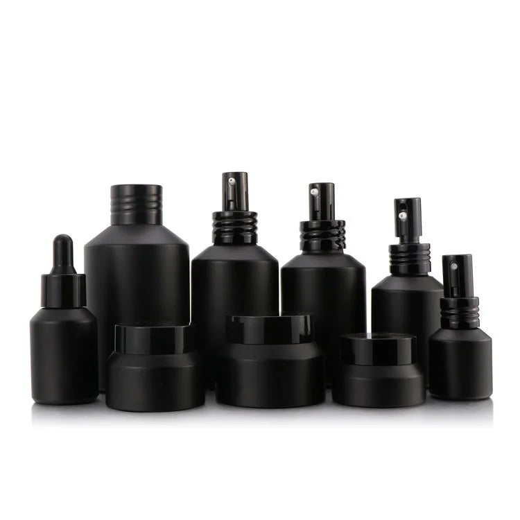 Empty 30g 50g 30ml 60ml 100ml Black Empty Cosmetic Set Pump Glass Bottle Cosmetic Glass Frosted Cosmetic Packaging