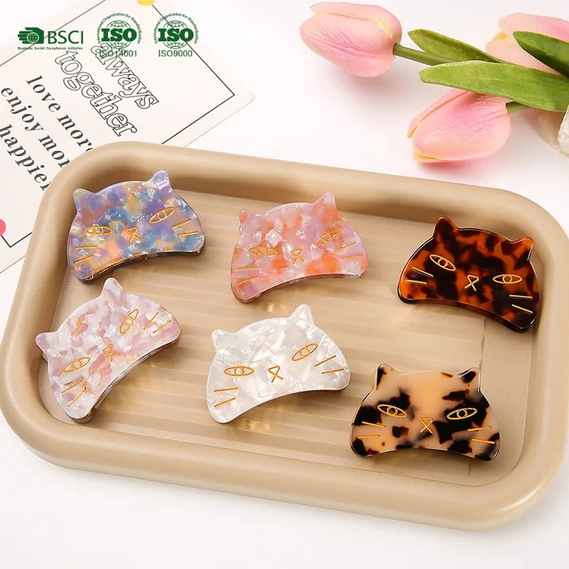 BSCI Factory YHJ Wholesale Korean Hair Accessories Women Sweet Animal Cat Cellulose Acetate Claw Clips Hair Clips Hair Claw