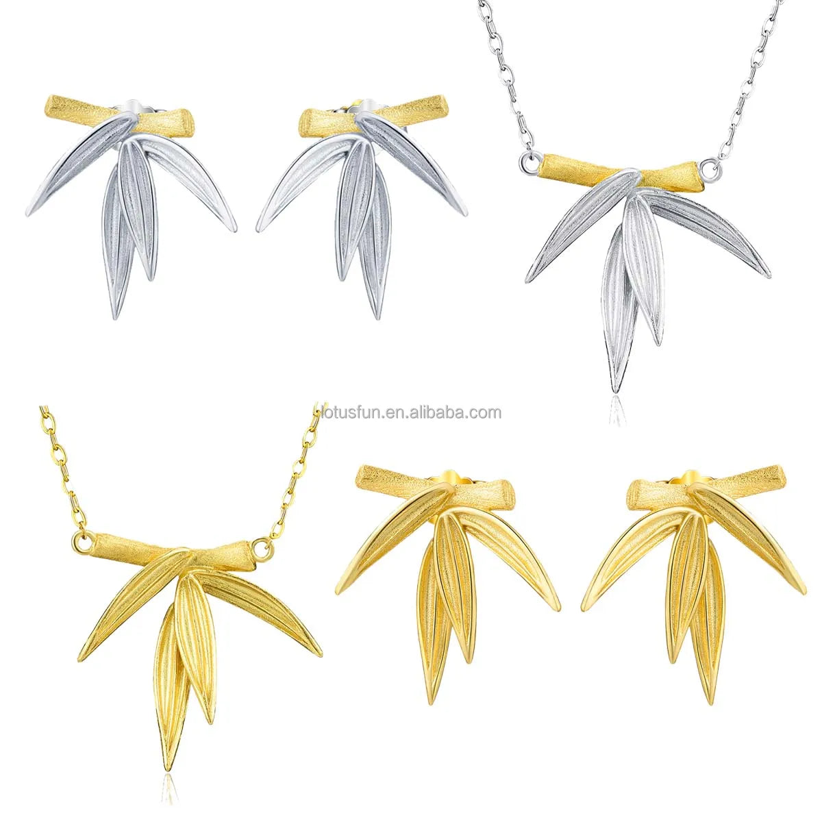Lotus Fun Wholesale 925 Silver Fashion Jewelry 2025 Bamboo Charm Necklace Stud Earrings for Female Gift Fine Jewelry for Women