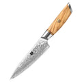 ODM New Rounded Corner Design 14Cr Core Powder Damascus Steel 73 Layers Olive Wood Handle Kitchen Utility Knife
