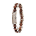 China Supplier Wholesale Stainless Steel Unisex Walnut Wood Skeleton Bracelet for Men and Women