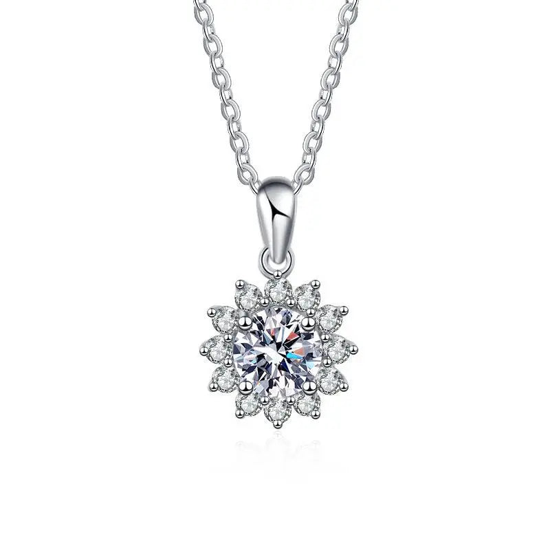 925 Sterling Silver Sunflower Diamond Pendant Necklace Live Supply for Weddings Female 1 Karat Pendant From Mozambique