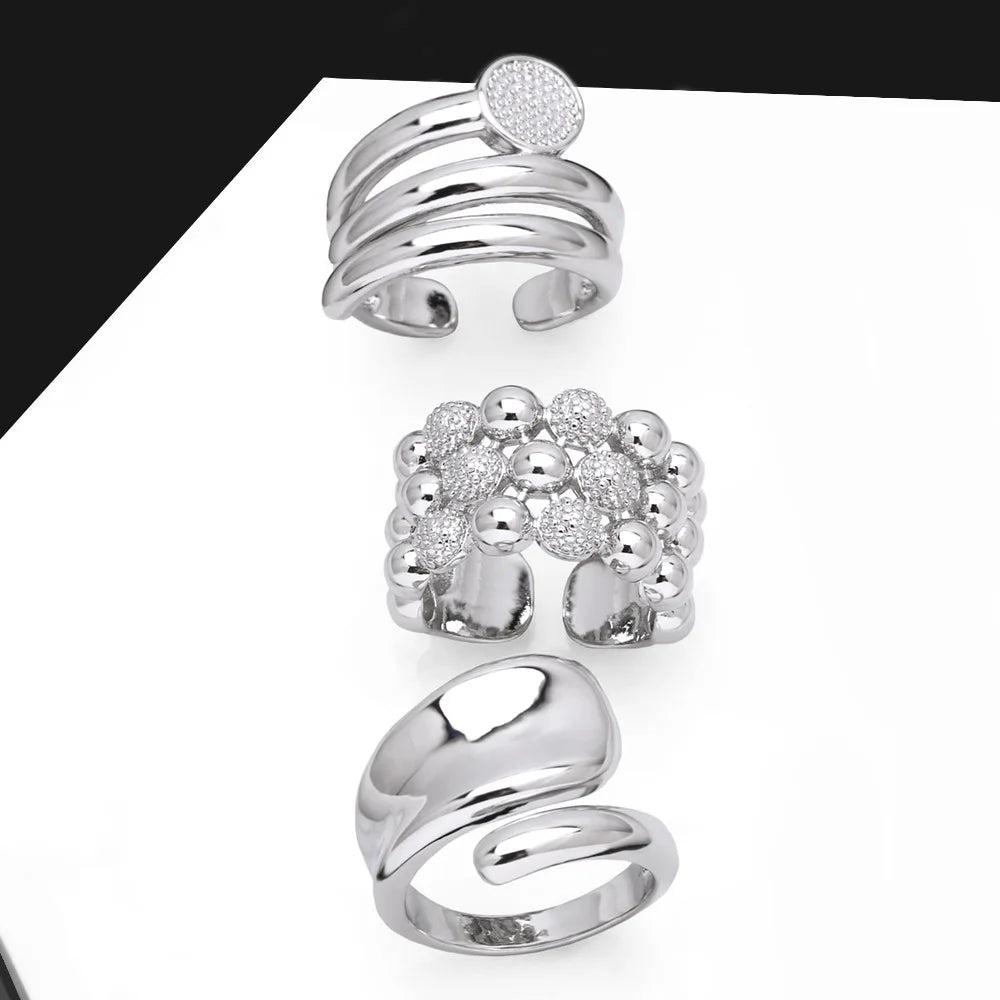 MIENTER New Diamond Wedding Rings for Women Gold Plated 18k Adjustable Open Crystal clear Quartz Ring