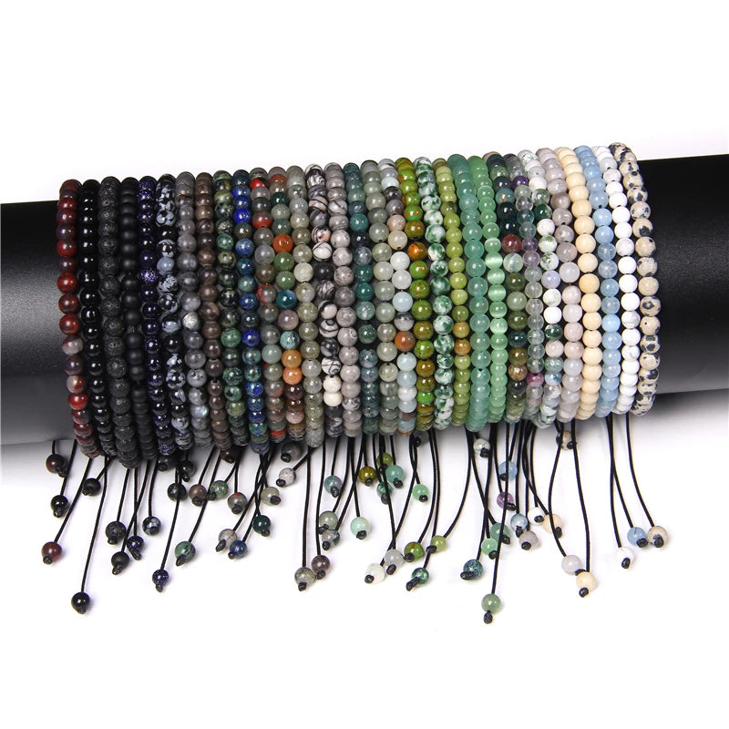 4mm Natural Stone Beads Round Labradorite Lava Agate Braided Bracelets Reiki Heal Yoga Bracelet for Women Men Jewelry