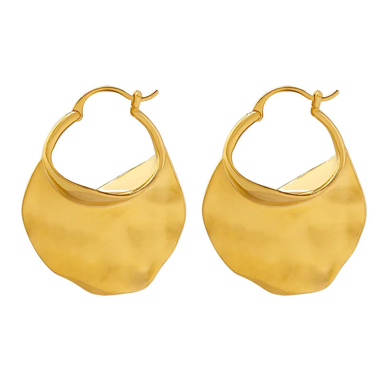 Vintage Simple Gold Plated Irregular Embossed Plate Dangle Geometric Handbag U Brass Hoop Earrings Shape Buckle Earrings