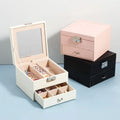 Luxury Personality Pu Leather Double Layer Drawer Jewelry Organizer Storage Box Ring Necklace Bracelet Packaging Box