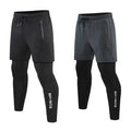 Men's Double Layers 2 in 1 Running Pants Compression Athletic Pants Baselayer Workout Legging With Zipper Pockets
