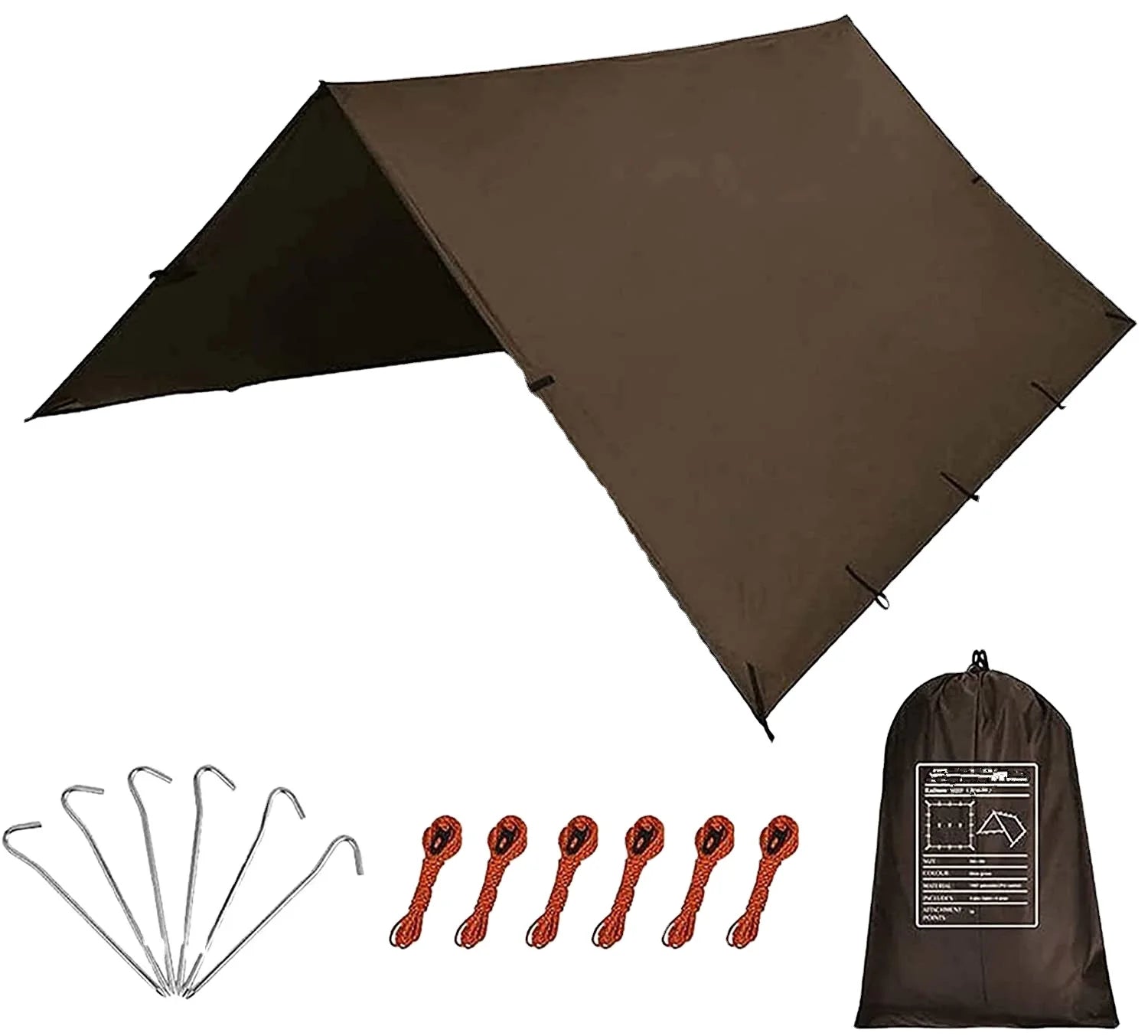 WOQI 210T Polyester Camping Tarp with Aluminum Pole Essential Survival Gear Sunshade Awning for Hiking Outdoor  Tent