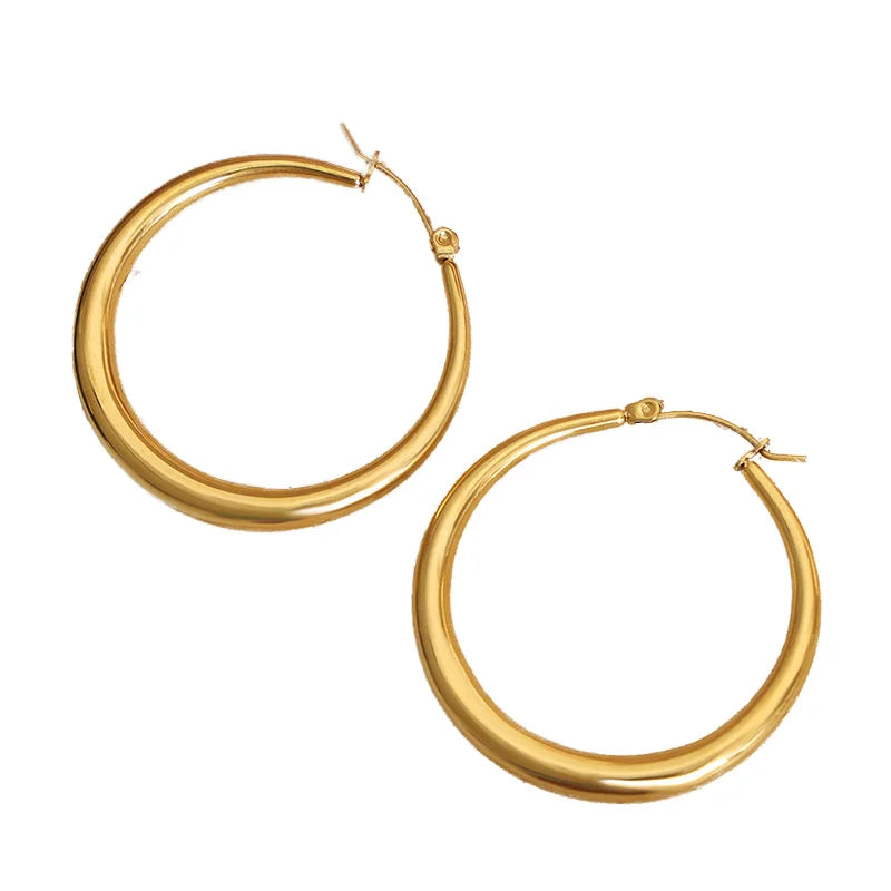 Fashion Non Tarnish Hypoallergenic 18K Gold Plated Stainless Steel Jewelry Women High Polishing Big Circle Hoop Earrings
