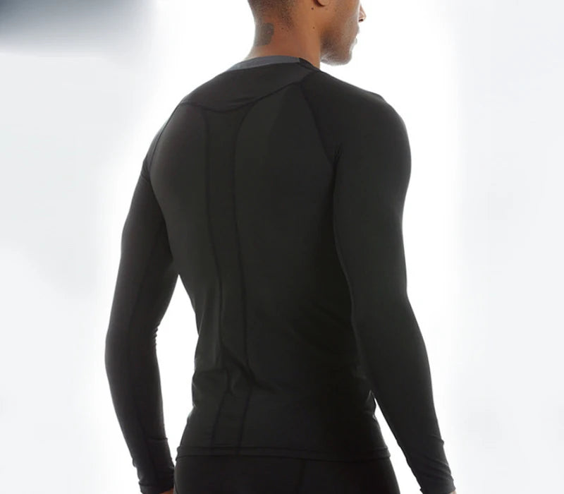 Men's Long Sleeve Compression Tshirt Quick Dry Plain Sportswear Breathable Splicing Gym Workout Top for Running for Adults