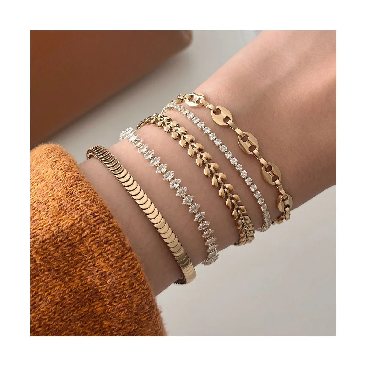 ERESI Minimalist Chain Bracelet Set Waterproof 18K Gold Plated Jewelry Set Stainless Steel Full Diamond Bracelet for Women