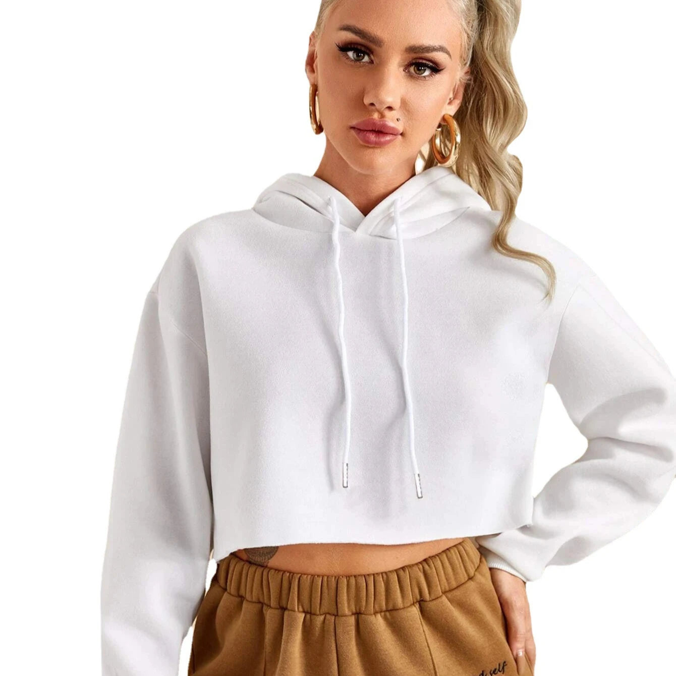 In-Stock Women Clothing Custom Logo Printing Long Sleeve Hoodie Sweatshirts Women Crop Top Hoodie