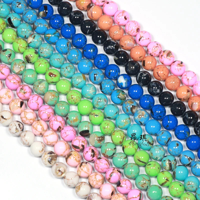 2023 Hot Sell Multi Colors Synthetic Shell Turquoise Beads Round Loose Beads for Bracelet Making