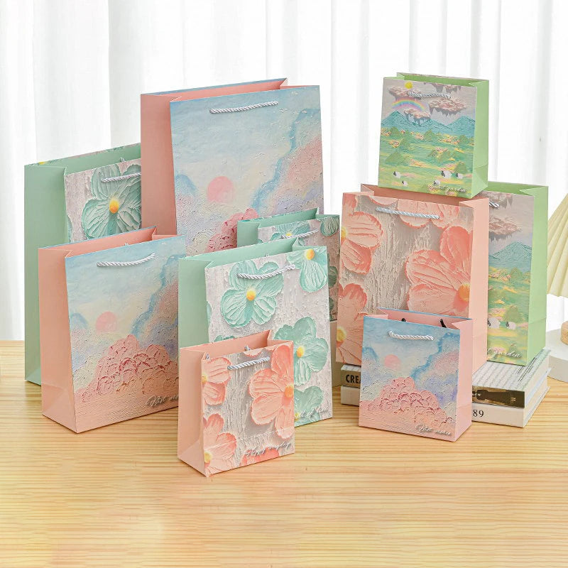 New Style Exquisite Oil Painting Handbag Image Art Paper Bag Jewelry Birthday Gift Gift Bag