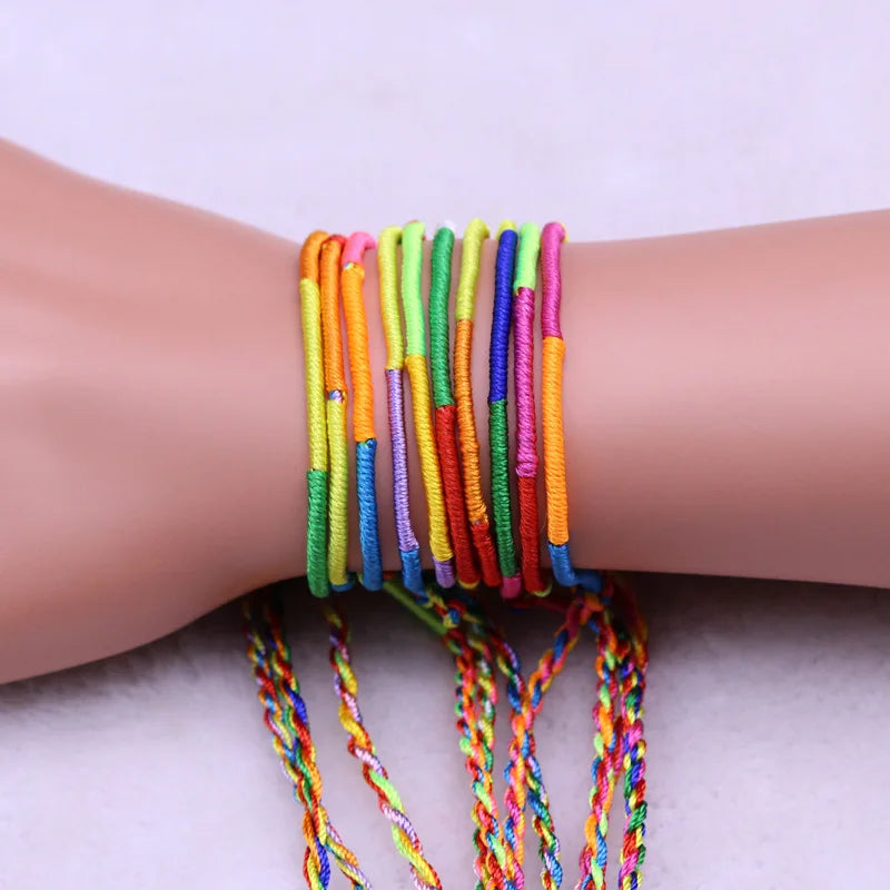 Wholesale Factory's Trendy Woven Polyester Bracelet Colorful Diamond Bamboo Knot Rope with Strand Style Necklace Chain