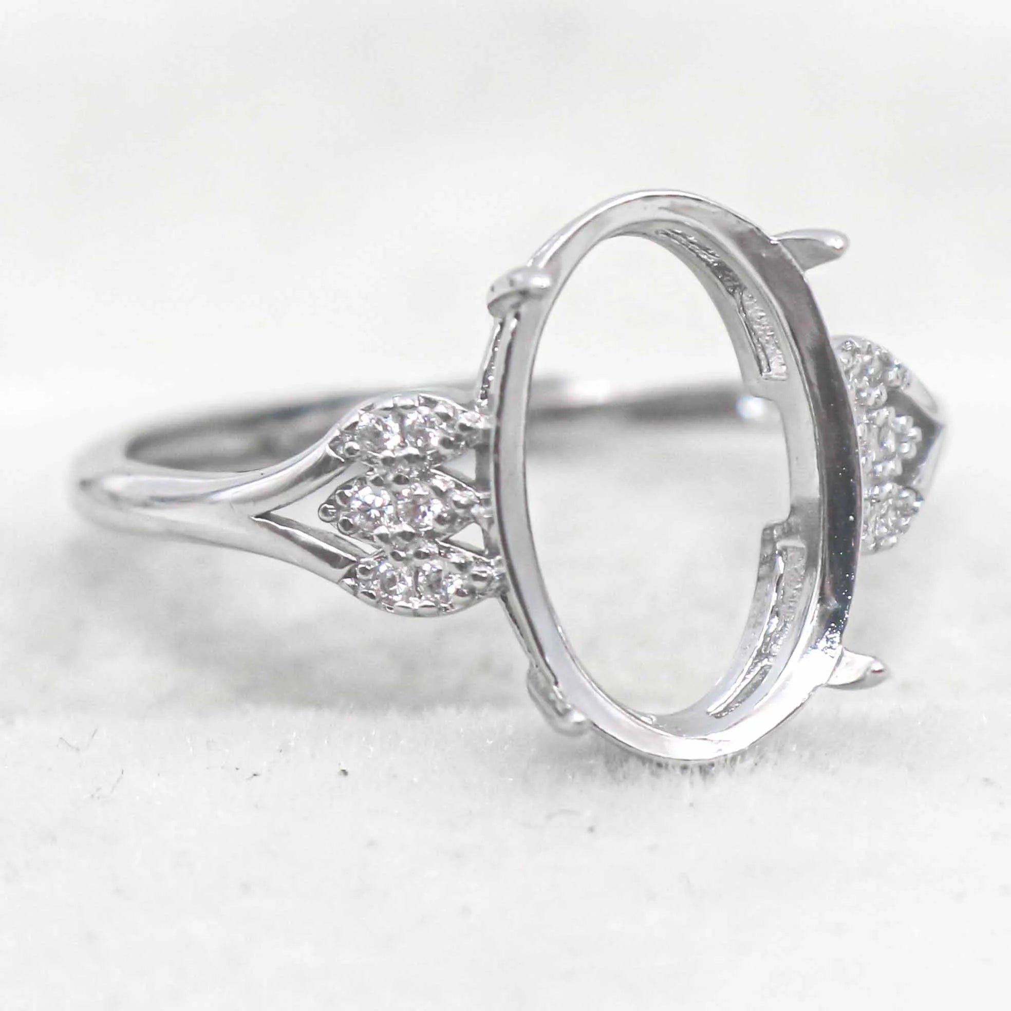 Sterling Silver 9*13mm Semi Mount Ring Empty Frame Blank Support Setting S925 Base Holder Without Center Stone for DIY Inlay