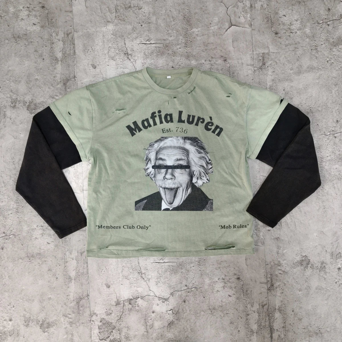 US Free Tax Oversized Heavy Cotton Mens T-Shirts Graphic Print Heavyweight Acid Wash Long Sleeve Vintage Double Layer T Shirt