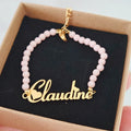 Qiuhan Pink Bead Chain Custom Name Bracelet Cute Chain Jewelry Gift for Girls Party Anniversary Accessory