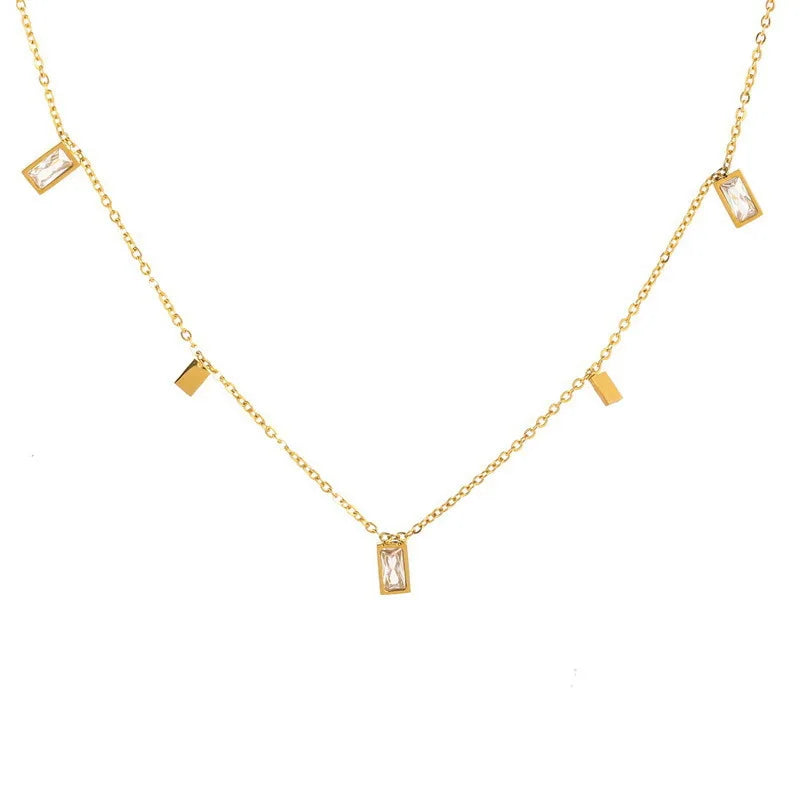 Simple Stackable Chain Non Tarnish Stainless Steel Necklace Water Drops Square Triangle Cubic Zircon Necklace Gifts for Women