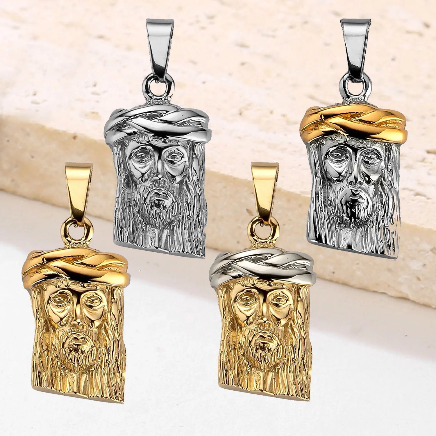 Non Tarnish Two Tone Multicolor Jesus Piece Face Pendant Stainless Steel Custom Jewelry Vintage Necklace Pendant Charms