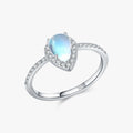 Luxury Shiny Clear CZ Fine Jewelry for Women 925 Sterling Silver Exquisite Water Drop Moonstone Female Finger Ring