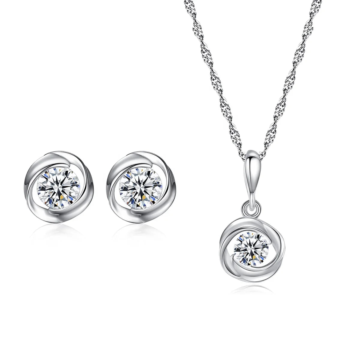 Daidan Jewelry Sets 925 Sterling Silver Elegant Simple Twisted Zirconia Jewelry Sets for Women MegaBDM