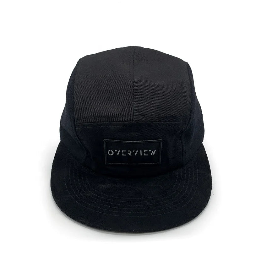 Woven Private Embroidered Patch 5-Panel Five Trendy Custom Black Mesh Camper Gorra Cap Y2K Style for Outdoor Sports