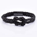 New Fashion Customized Logo 316L Stainless Steel High Polished Clasp Bracelet for Unisex Black Woven Rope Knot Design