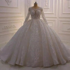 S8265F Custom Ball Gown Bridal Gowns Sheer Neck Lace Appliqued Sequins Plus Size Elegant Wedding Dress