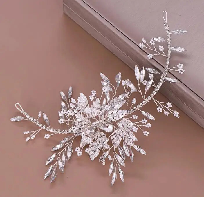 Crystal White Bead Hair Band Hand-Woven Leaf Wedding Bridal Jewelry Fashionable Crowns Wreaths & Tiaras