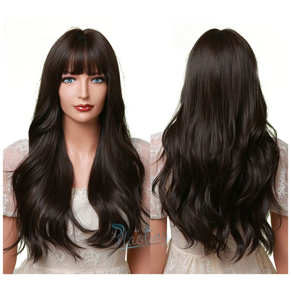 HAOLING OEM/ODM Black Wigs for Black Women Afro Deep Wave Synthetic Hair Wig with Bangs Synthetic Natural Wigs