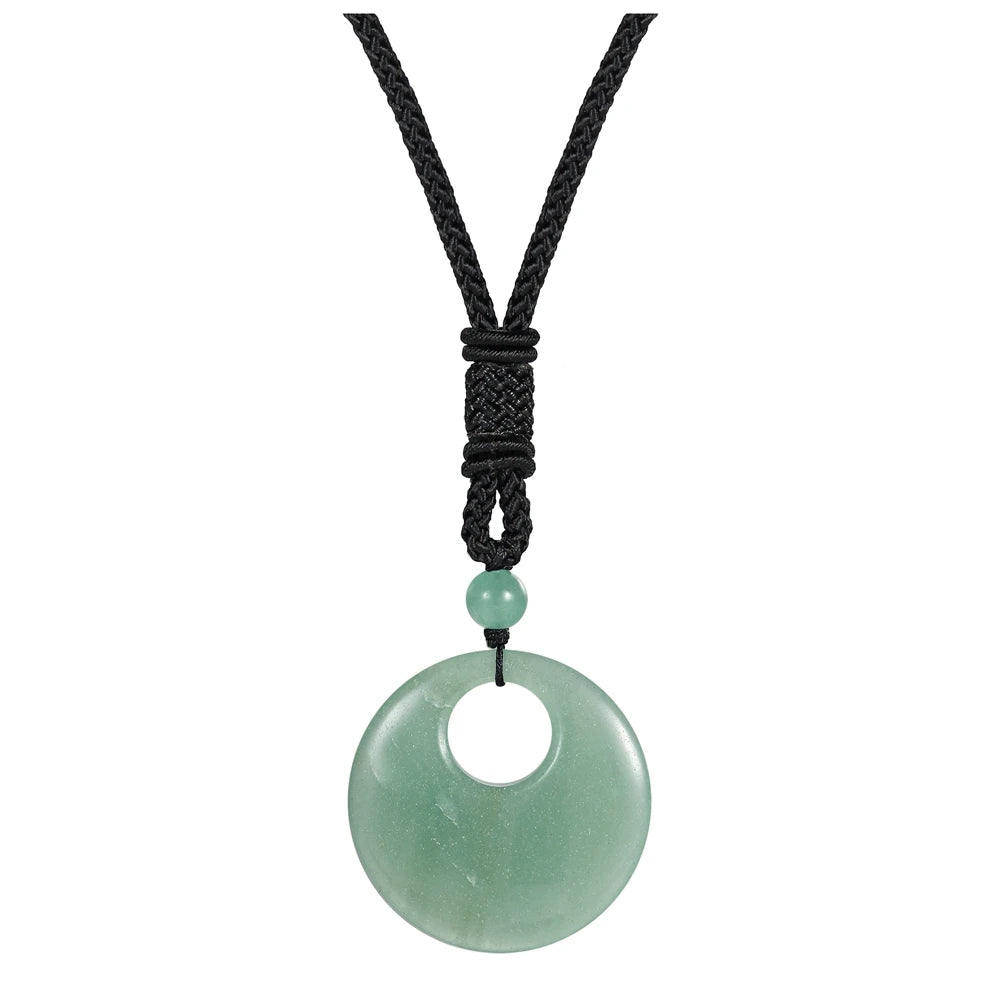 Fashion 30MM Pendant Green Aventurine Stone Crystal Healing Stone Charms Rope Chain Necklace Handicraft Decoration As Daily Gift
