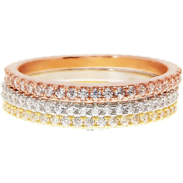 14K Gold Plated Stainless Steel CZ Simulated Diamond Stackable Ring Eternity Bands CZ Zircon Rings for Women
