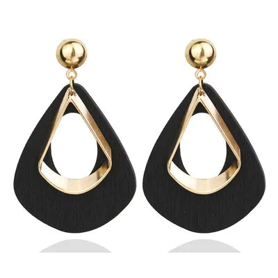 Fashion Trendy Women Wooden Water Drop Earrings Wooden Earrings for Women Girls Teardrop Hoop Drop Dangle Earring