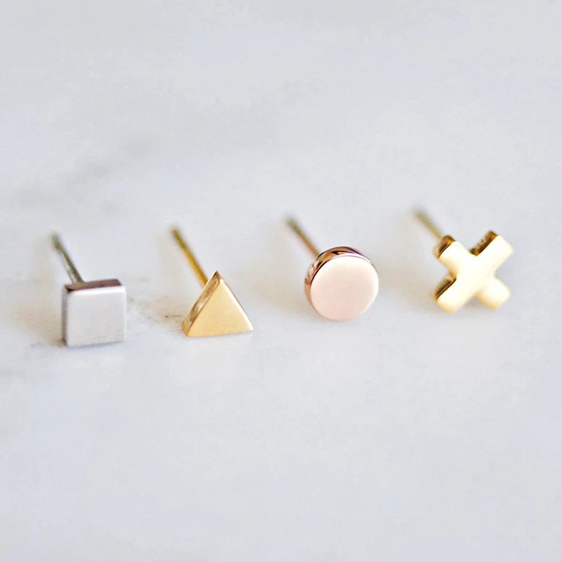 EManco Jewelry Wholesale Cheap Earrings Stainless Steel Triangle Heart Round Shaped Geometric Stud Gold Plated Small Ear Studs