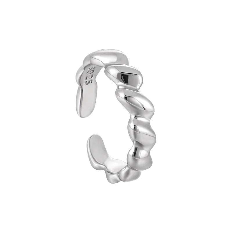 Irregular Wave Shape Open Designer Ring Jewelry Women Trendy 925 Sterling Silver Band Rings