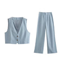 Autumn Women Suit New Women V-Neck Sleeveless Short Tank Top High Waist Casual Pants Set